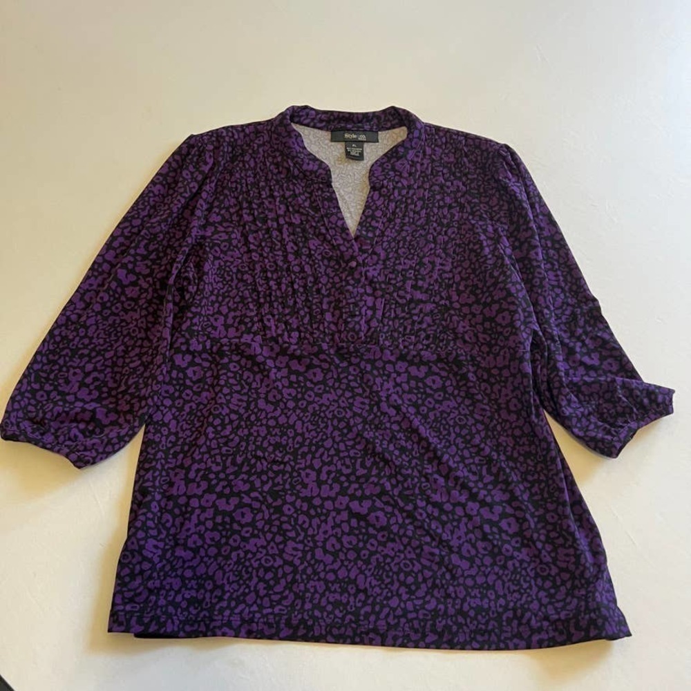 STYLE & Co Petite Purple Black v-neck blouse PL
